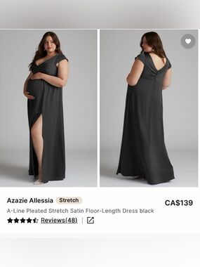 Azazie Black Cap-Sleeve V-Neck Stretch Satin Maxi Dress